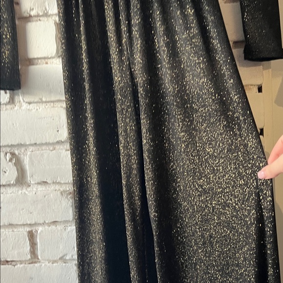 Black Sparkle Long Sleeve Wrap Maxi Dress flare leg sparkly - Picture 6 of 8